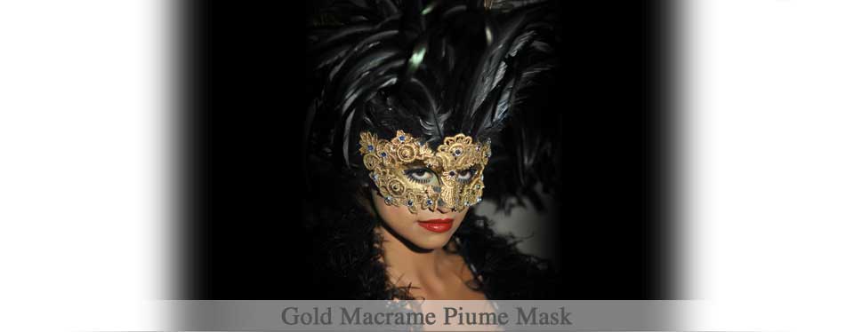 Gold Macrame Piume Mask